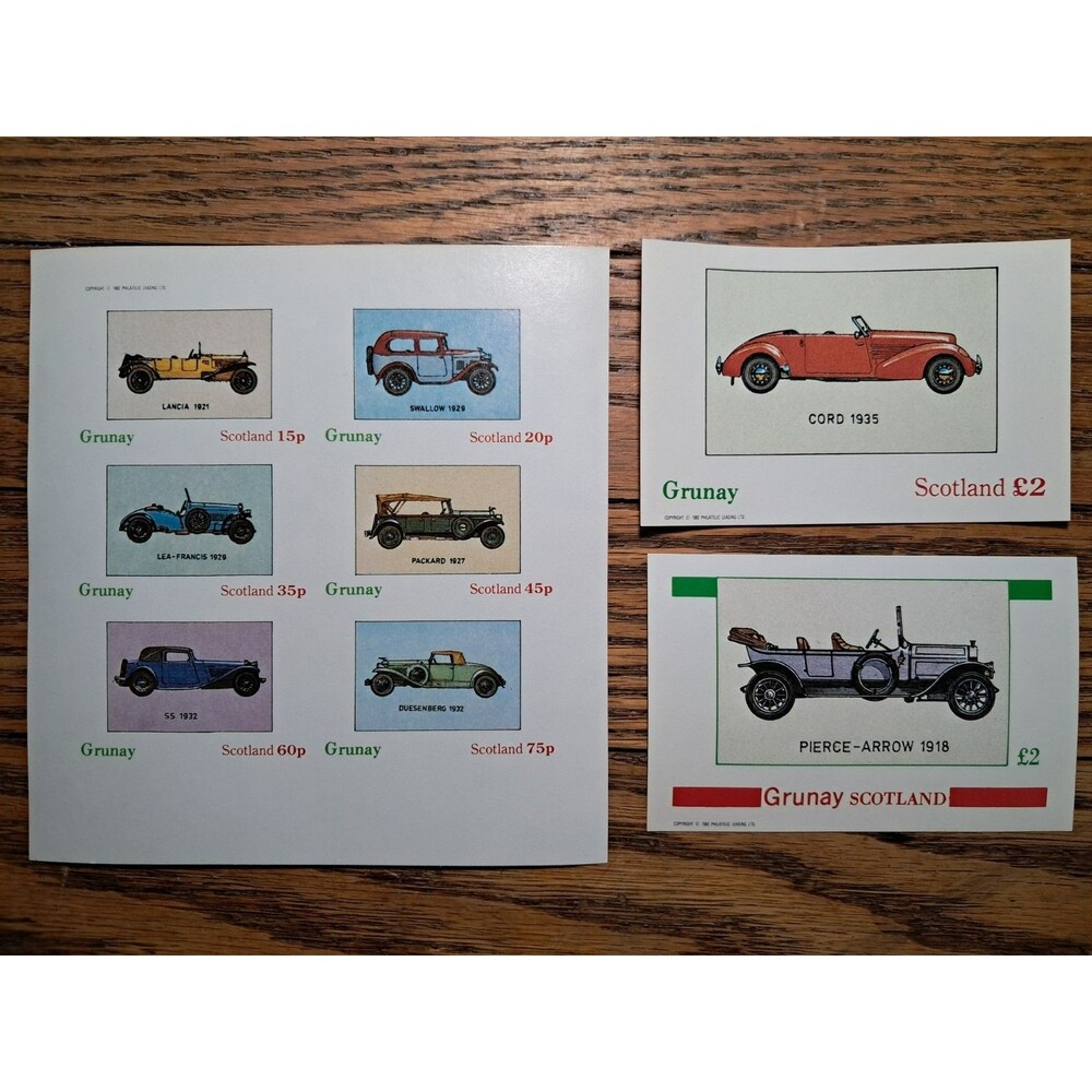 Grunay Scotland Vintage Car Stamps Lot 1982